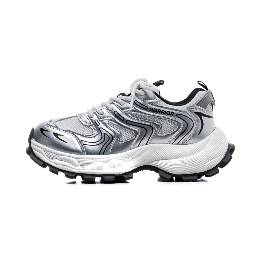 Warrior Abrasion Resistant Impact Resistant Mid top Chunky Sneakers Women's White Silver Black