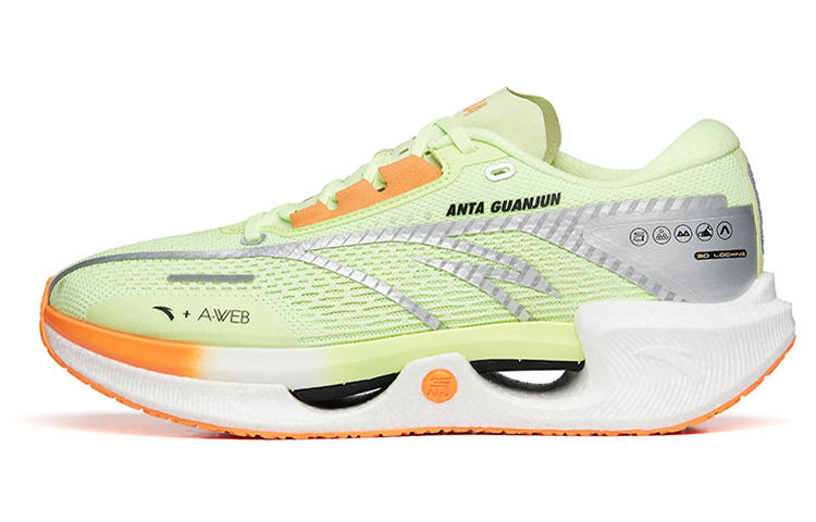 Anta Cushioned Anti-Slip Wear-Resistant Breathable Lightweight Low-Top Running Shoes Men's Green Orange Silver