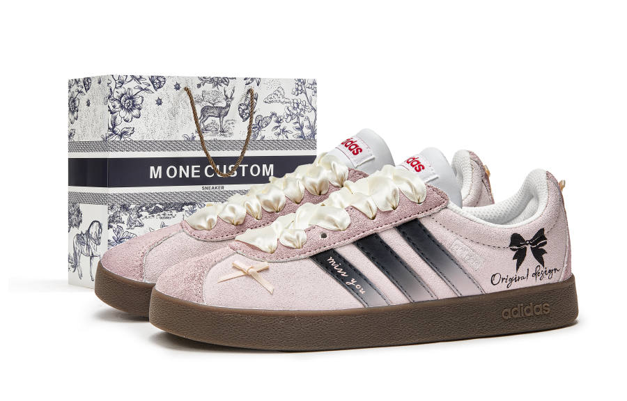 Adidas Adidas VL COURT 2.0 Slip Resistant Abrasion Resistant Low top Skateboard Shoes Light Pink