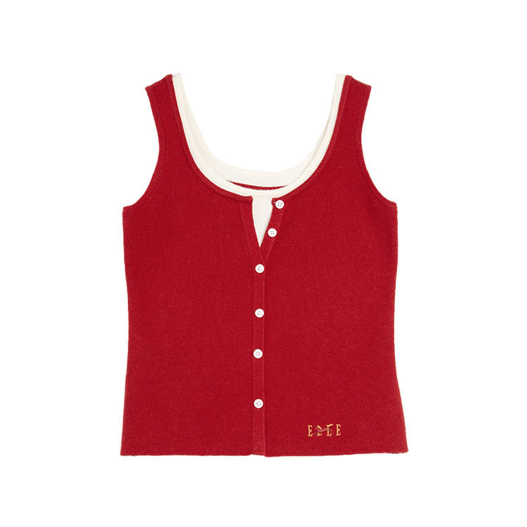 ELLE Tank Tops Women's Red U Neck Moderate Straight Fit