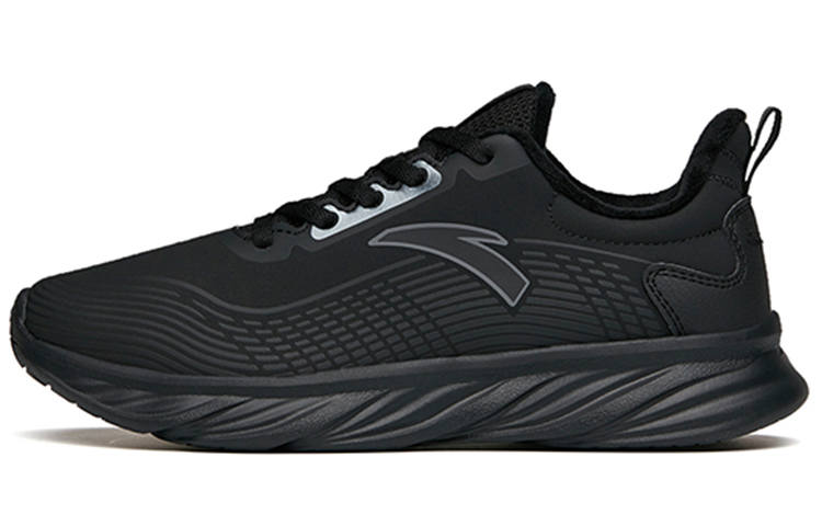 Anta Running Collection Cushioning Low top Running Shoes Women's Pure Black Leather Upper Fleece Lined