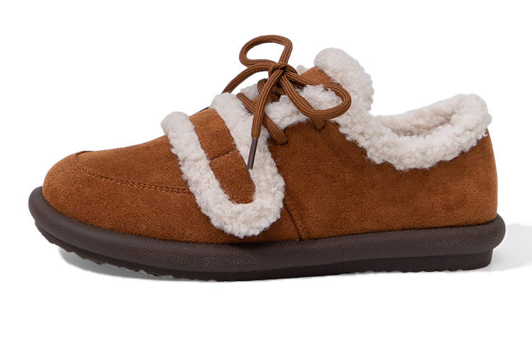 FEIYUE Fleece-Lined Thermal Soft Sole Height-Increasing Vintage Sherpa Women's Casual Shoes 3cm Women's Camel