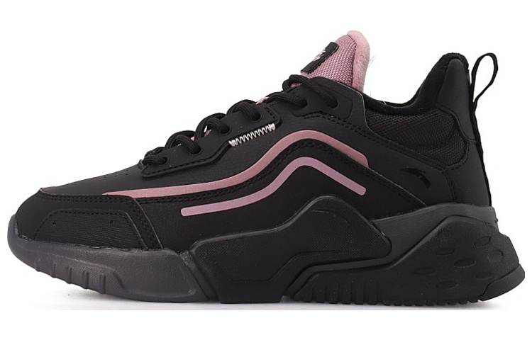 Anta Leather Upper, Casual, Fleece Lined Breathable Low top Running Shoes Women's Black Purple