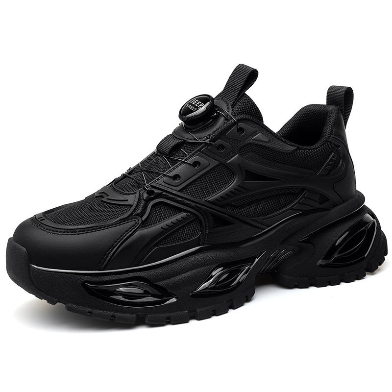 JEEP SPIRIT Black Armor Lace Up Rotating Buttons Mesh Low top Chunky Sneakers Men's Graphite Black