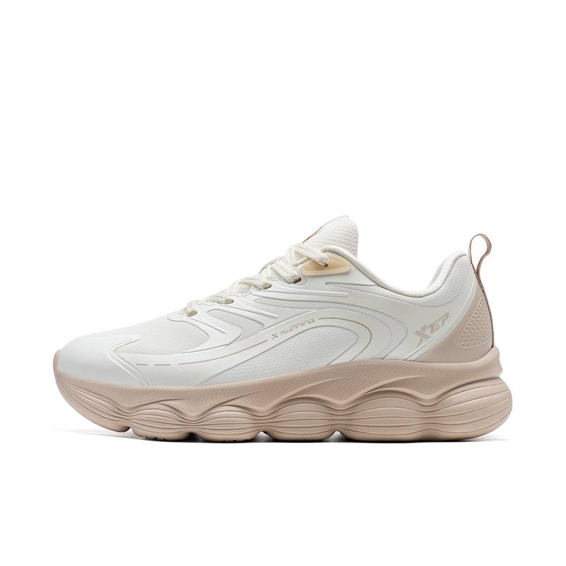 XTEP Synthetic Leather Cushioning Slip Resistant Low top Casual Running Shoes Women's White Pink