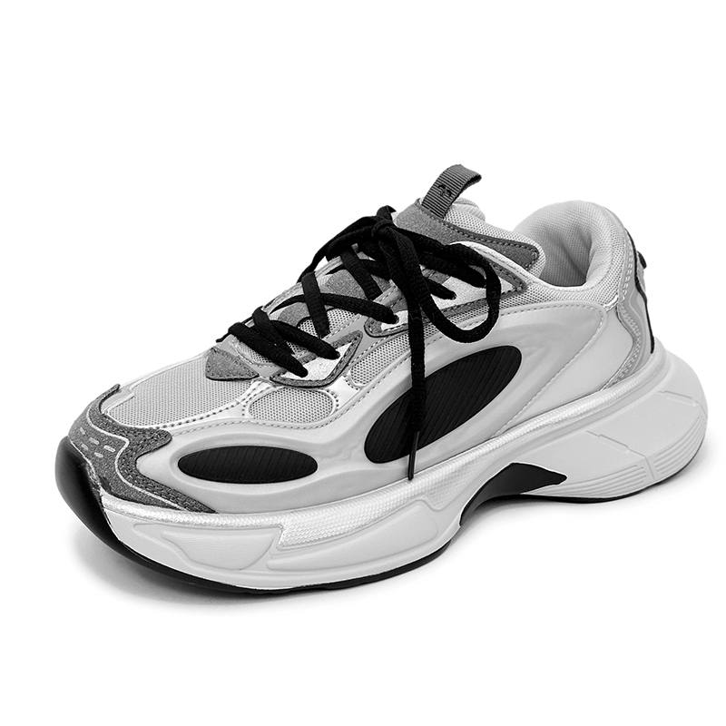 BAOZAOGONGYANG Breathable Height Increasing Low top Chunky Sneakers Unisex Black Hole Silver