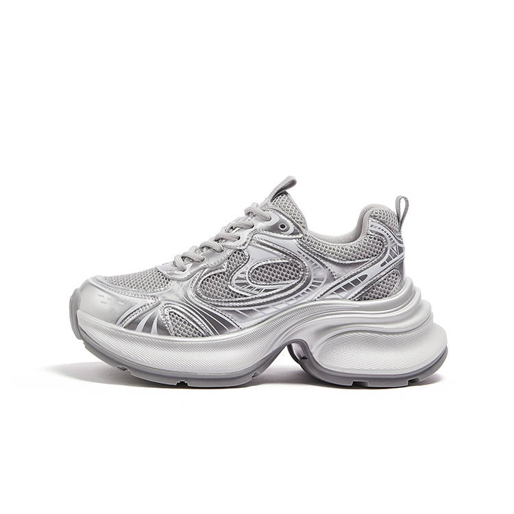 CAMEL Silver Sparkle Chunky Sneakers Women's Mid Top Gray/Silver, Beige/Gray, Gunmetal Black