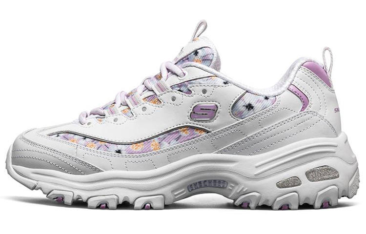 Skechers D'Lites 1.0 Textile, Synthetic Leather Low top Chunky Sneakers Women's White Purple