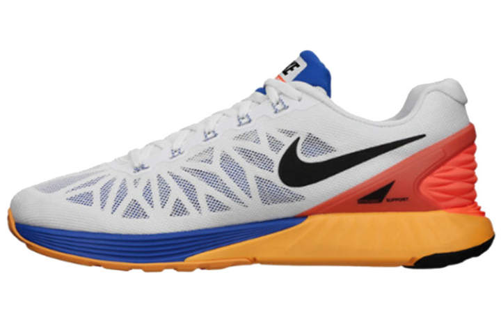 Nike Nike Lunarglide 6 Cushioning Slip Resistant Abrasion Resistant Low top Running Shoes Men's White Orange Blue