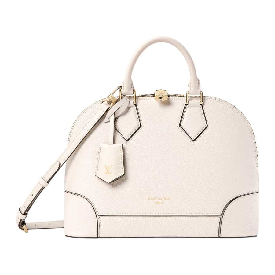 LOUIS VUITTON AlmaSilhouette Cow Leather Dome Bag, One Shoulder Handbag Small Women's Ivory White
