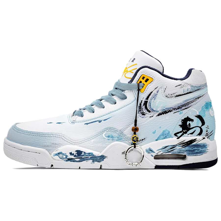 Nike Nike Flight Legacy Cyan Horse Coverage Support Height Increasing High top Vintage Basketball Shoes Men's Blue White