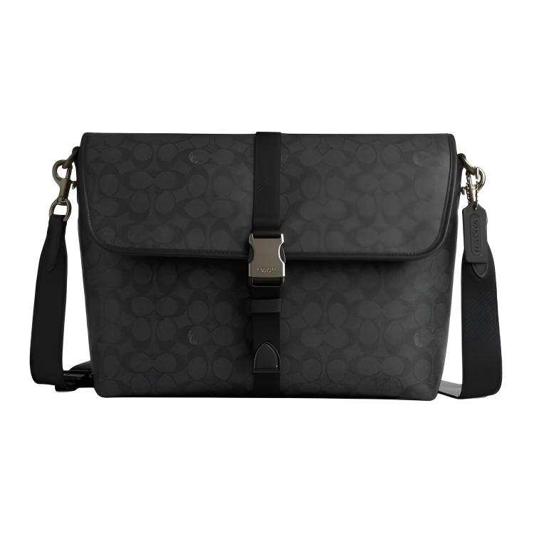 COACH League Artificial Leather Shoulder Bag, Crossbody Bag Large Men's Charcoal Black