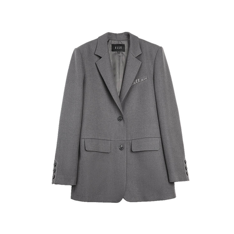 ELLE Business Suits Women's Medium Gray Suit Collar Moderate