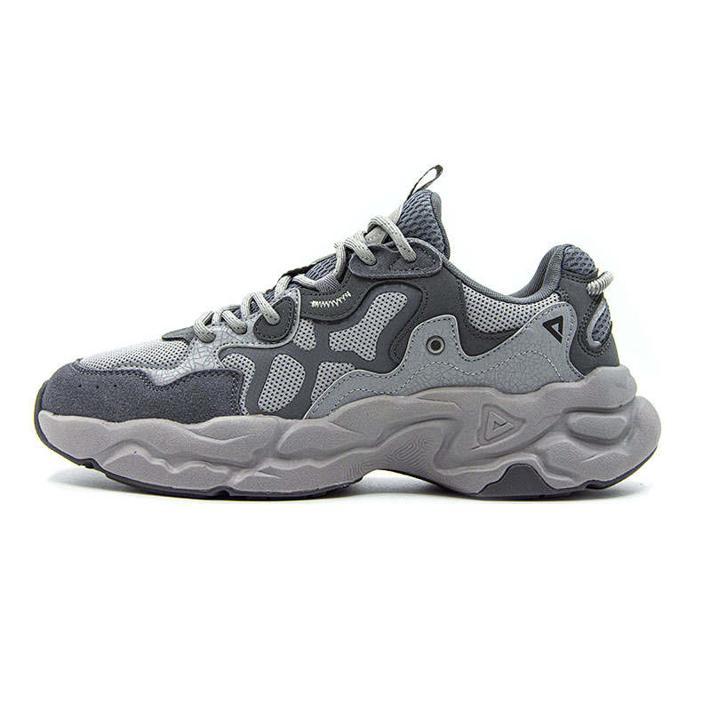 PEAK Classic Heritage Cushioning, Wear Resistant Low top Chunky Sneakers Men's Silver Gray