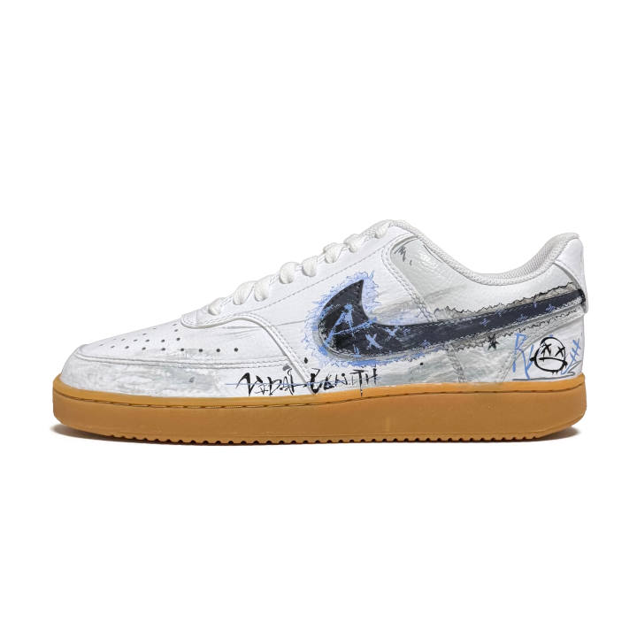 Nike Nike Court Vision 1 Crazy Graffiti Abrasion Resistant Abrasion Resistant Low top Skateboard Shoes Men's Gray Blue