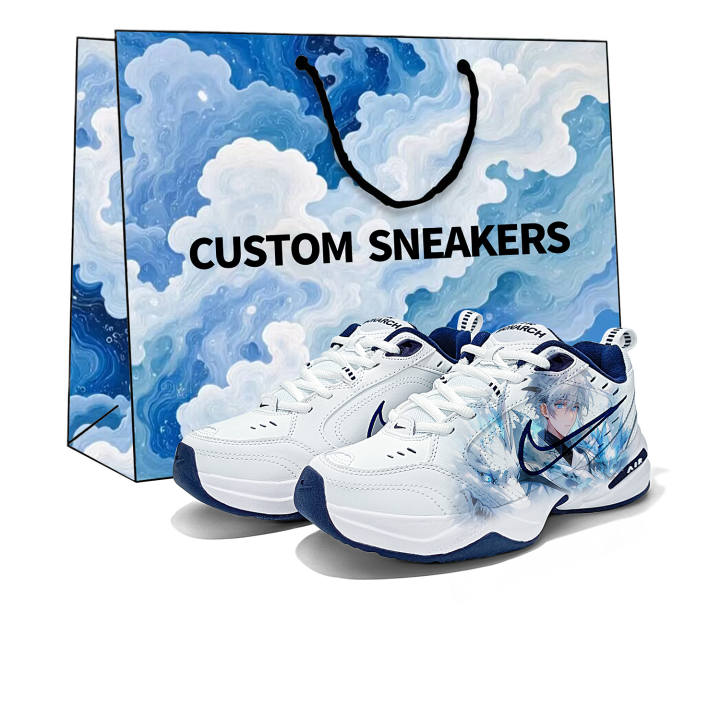 Nike Nike Air Monarch 4 Breathable Height Increasing Breathable Height Increasing Low top Chunky Sneakers Unisex White Blue