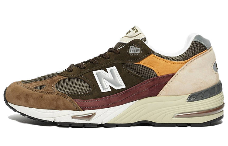 New Balance New Balance NB 991 Fabric Cushioning Breathable Low top Running Shoes Men's Brown Green Yellow