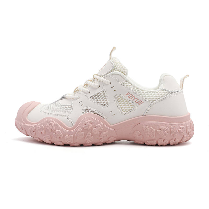 FEIYUE Abrasion-Resistant, Breathable, Lightweight Low-top Chunky Sneakers Women's Beige Pink