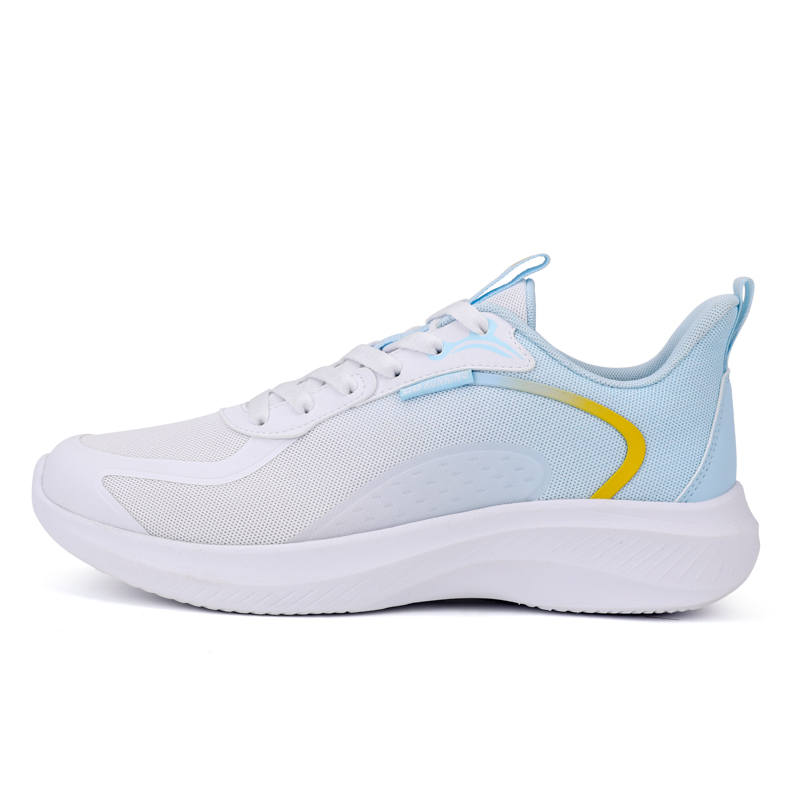 QIAODAN Synthetic Leather Cushioning Slip Resistant Breathable Low top Running Shoes Men's White Blue