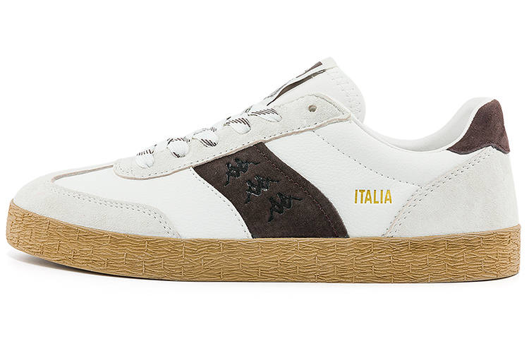 Kappa Slip Resistant Abrasion Resistant Low top Skateboard Shoes Unisex Korean White/Chocolates Dark Brown