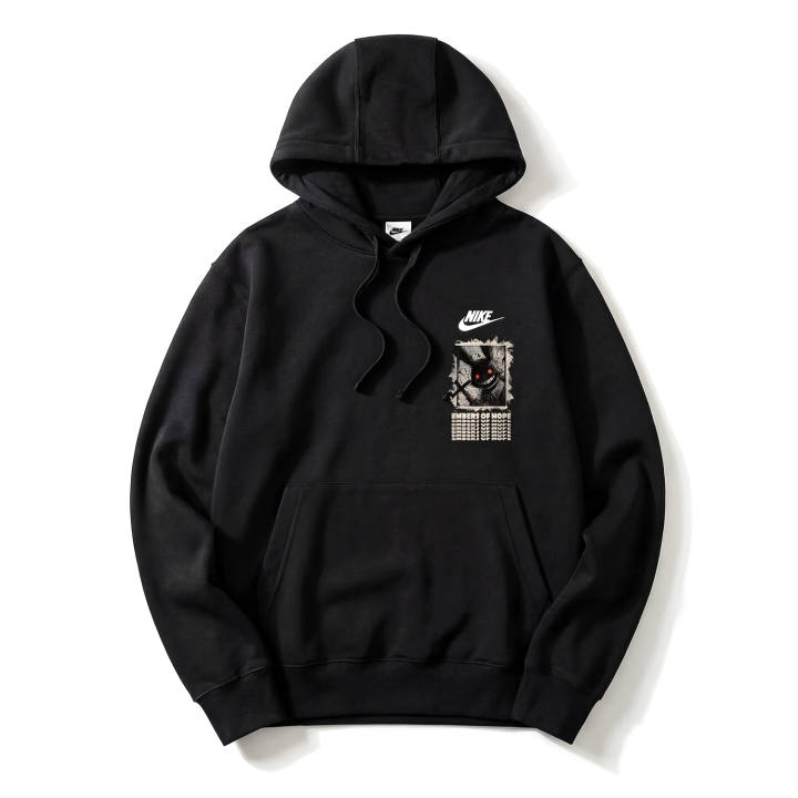 Nike Nike Sportswear Club Fleece Lined Plush Lined Devil Rabbit Fluff Thermal Pullover Hooded Sports Sweatshirt Unisex Black