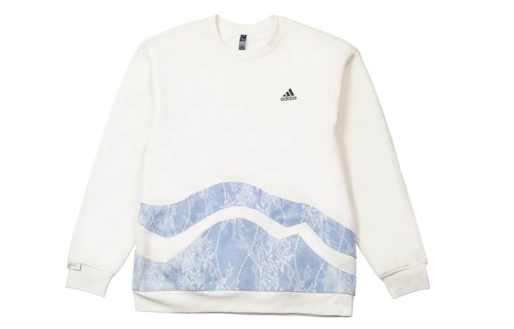 Adidas Adidas LABEL Waves Blue Pattern Vintage Style Artistic Style Minimalist Casual Fleece Lined Crew Neck Sweatshirt Unisex