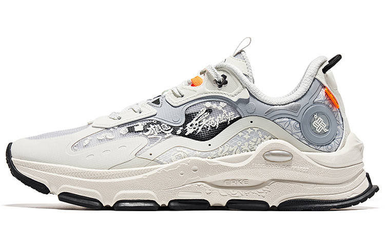 Erke Slip Resistant Abrasion Resistant Low top Running Shoes Men's White Gray