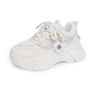 LONGZHIWU Pu Low top Chunky Sneakers Women's Beige