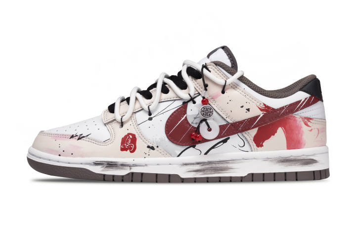 Nike Nike Dunk Fiery Horse Leather Lightweight And Breathable Low top Skateboard Shoes Men's Red White