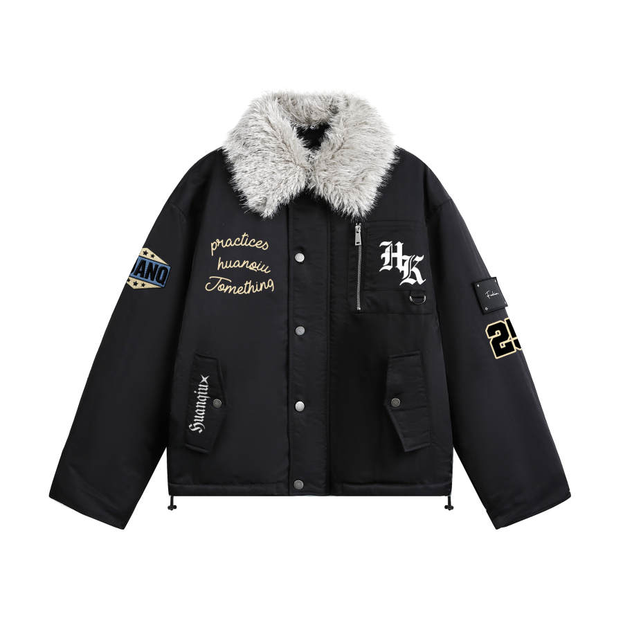 HUANQIU Puffer Jackets Unisex Fur Collar Moderate
