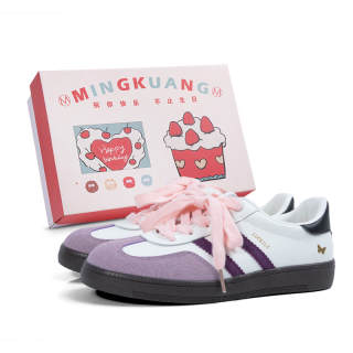 MINGKUANG German Army Trainers Women's Low Top Ice Cream/Cream/Grape Purple/Watermelon Red