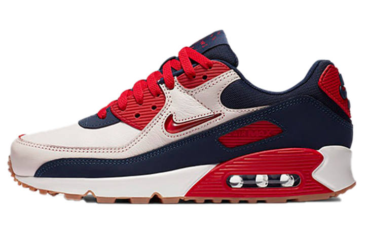Nike Nike Air Max 90 Leather Cushioning Low top Air Cushion Running Shoes Men's White Blue Red