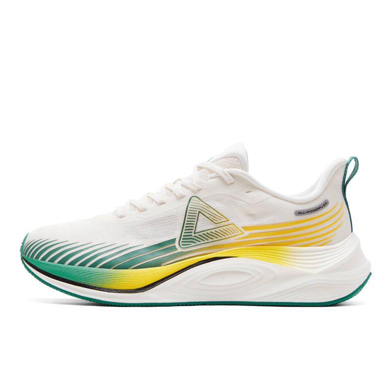 PEAK Cushioning Slip Resistant Abrasion Resistant Low top Training Running Shoes Men's White Yellow Green