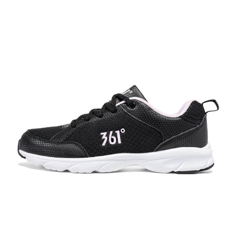 361° Cushioning Breathable Lightweight Low top Casual Running Shoes Women's Obsidian Black Pure White Pink