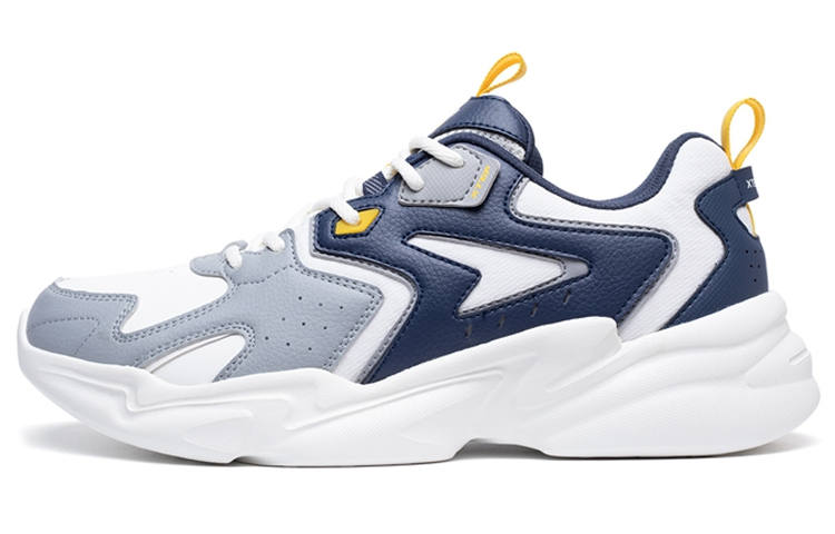 XTEP Comfortable Cushioning Slip Resistant Abrasion Resistant Breathable Low top Chunky Sneakers Men's Beige Blue