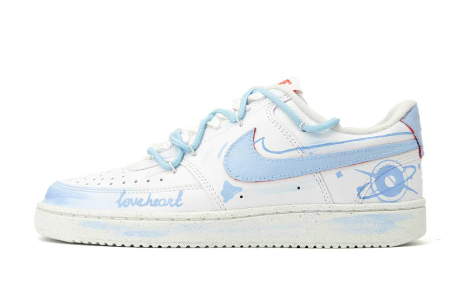 Nike Nike Court Vision LO NN One Heart Manufacturing, Light Blue Galaxy Abrasion Resistant Height Increasing Low top