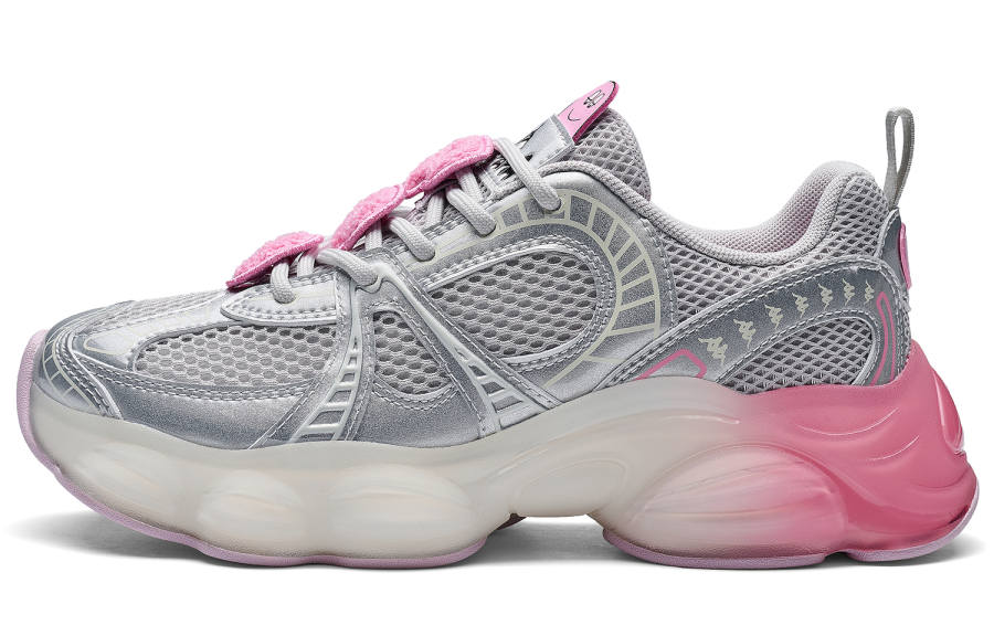 Kappa BARBAPAPA x Kappa Abrasion Resistant Low top Casual Running Shoes Women's Cool Gray Silver Pink Peony