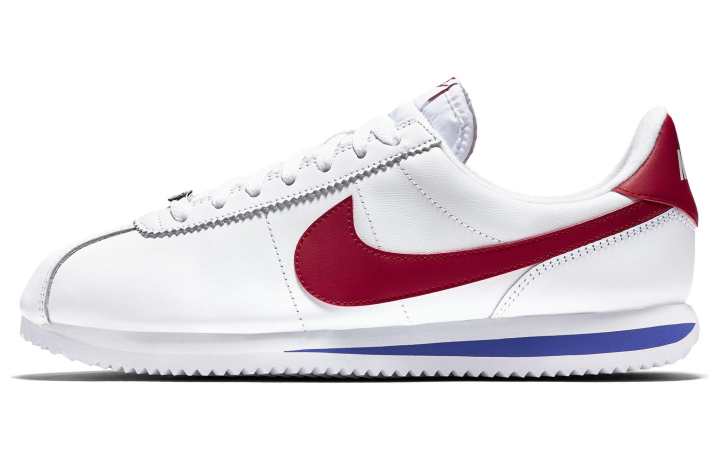 Nike Nike Cortez Leather Slip Resistant Lightweight Non slip Lightweight Low top Marathon Running Shoes Men's White Red Blue