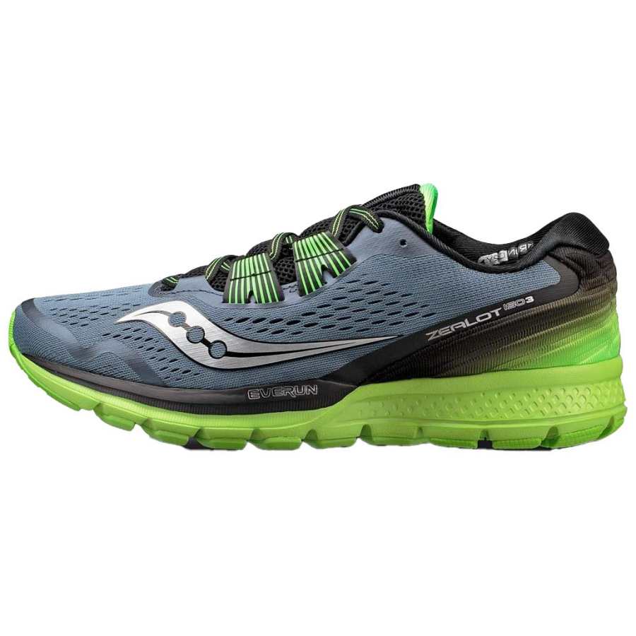 Saucony Zealot Iso 3 Cushioning Slip Resistant Low top Running Shoes Men's Gray Black Green
