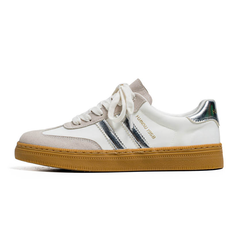 HUANQIU Slip Resistant And Breathable Slip Resistant And Breathable Low top Skateboard Shoes Men's White Silver