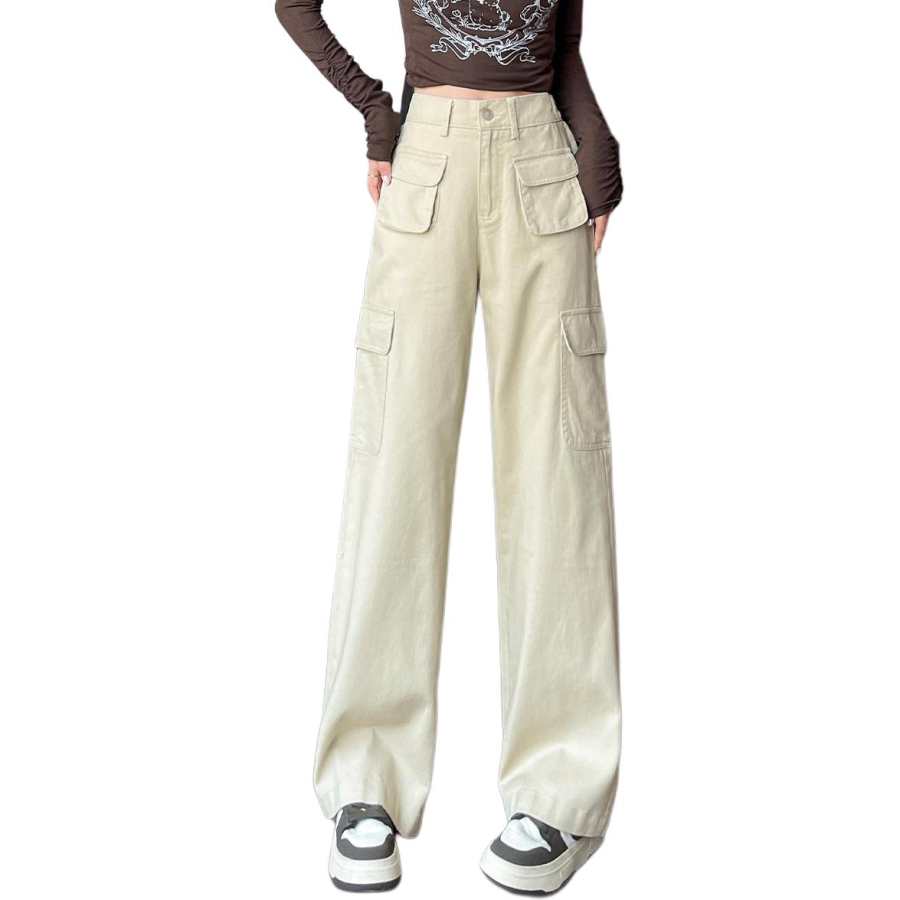 Tonlion Casual Pants Women's Apricot Moderate Wide Leg Pants