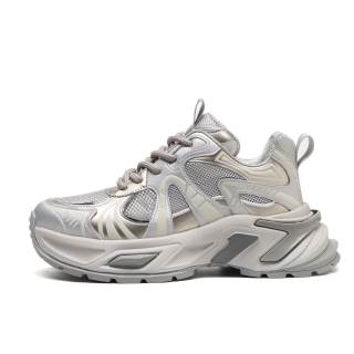 ZHENGDANNU Breathable Height Increasing Slip Resistant Low top Chunky Sneakers Men's Beige