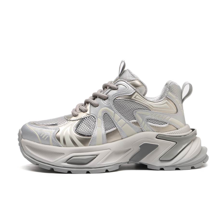 ZHENGDANNU Breathable Height Increasing Slip Resistant Low top Chunky Sneakers Men's Beige