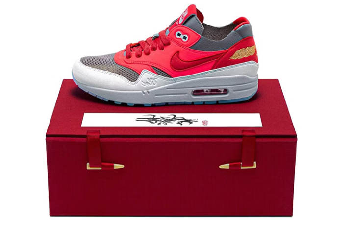 Nike CLOT x Nike Air Max 1 Cushioning Low top Casual Running Shoes Unisex Red Gray White