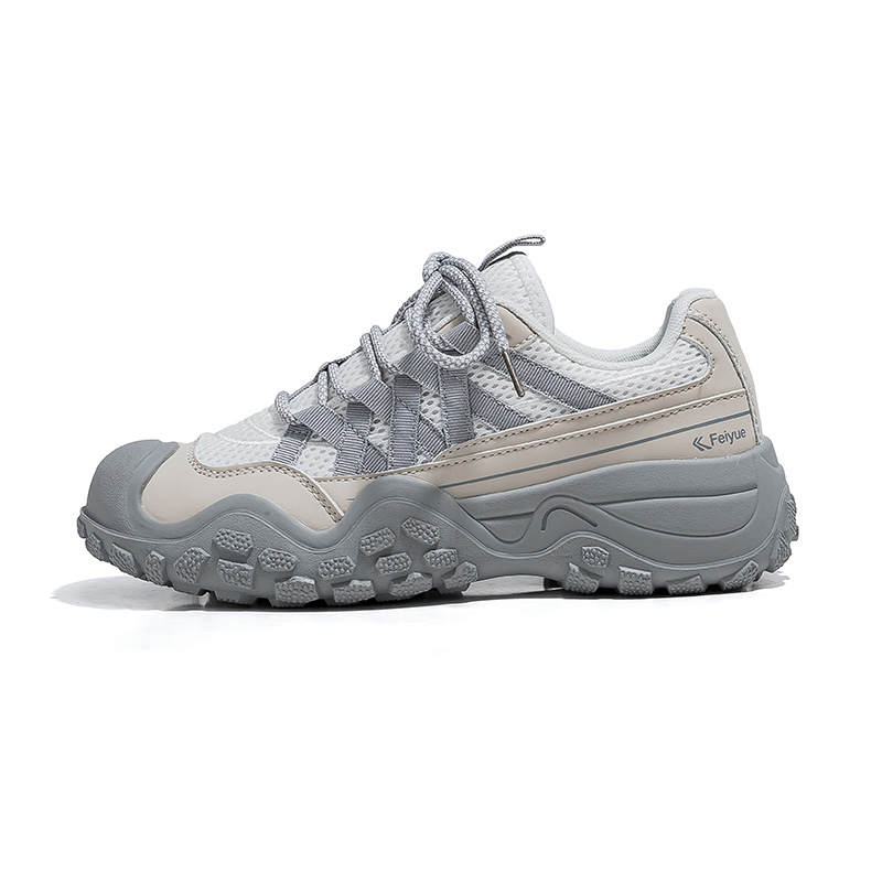 FEIYUE Slip-Resistant Abrasion-Resistant Low-top Chunky Sneakers Women's Ecru Gray