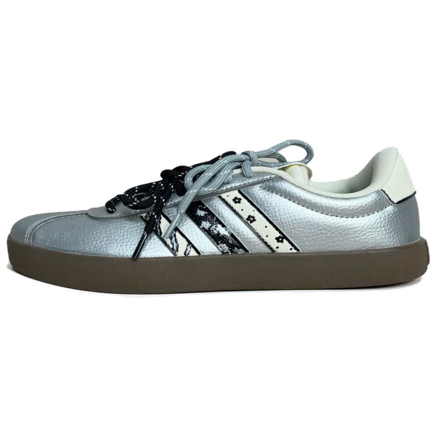 Adidas Adidas VL COURT 3.0 Slip Resistant Abrasion Resistant Low top Skateboard Shoes Unisex Silver Black
