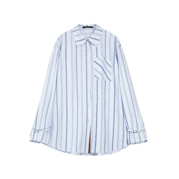 ELLE Shirts Women's Stripes Lapel Moderate Shirt