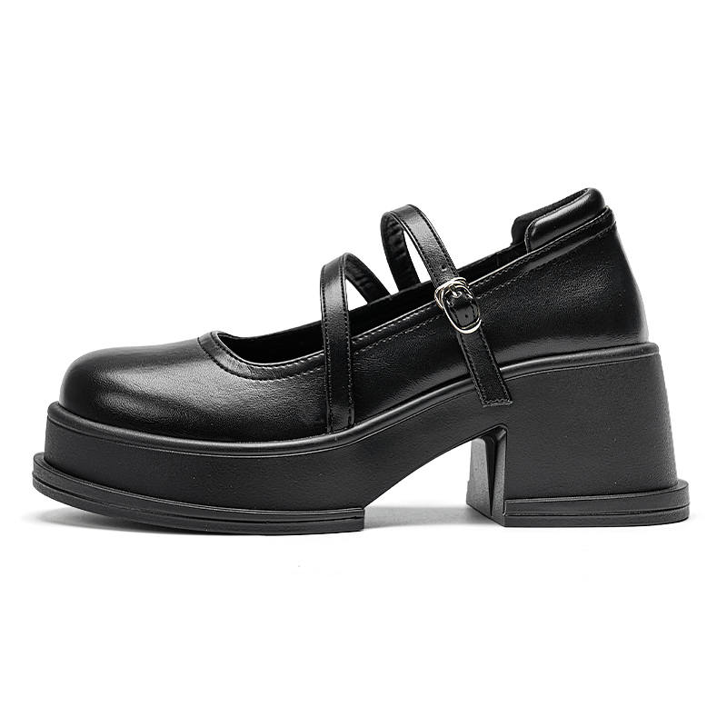 Warrior Block Heel Mary Jane Shoes 7cm Women's Black