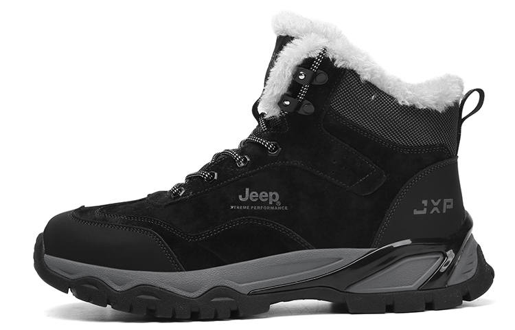 Jeep Fleece Lined Thermal Leather High top Outdoor Shoes, Snow Boots Men's Black