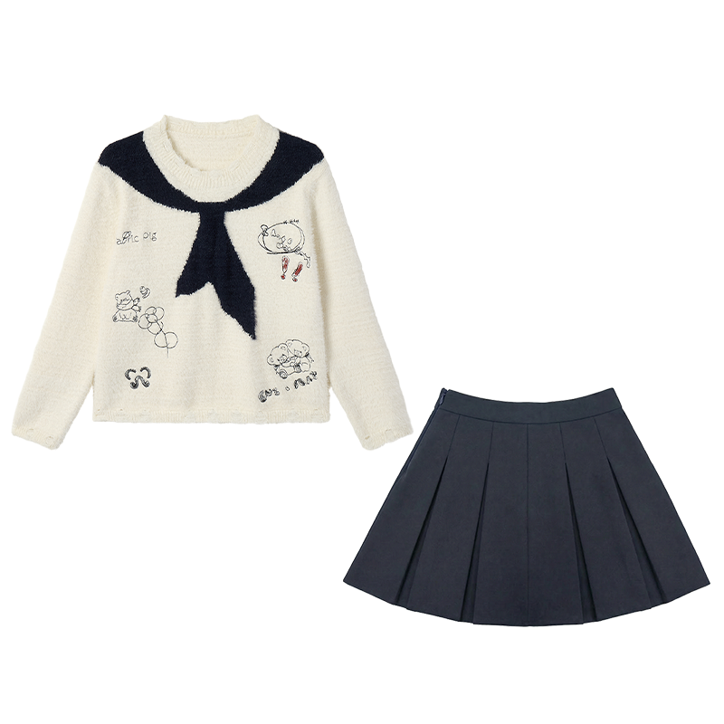 FABRIC PIG Two Piece Skirt Sets Women's Crew Neck Moderate Short